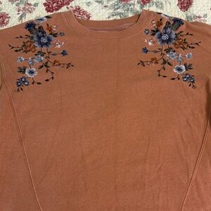American Eagle Brown Floral Embroidered Sweater